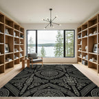 Tribal Mask Geometric Grey Pattern Rug