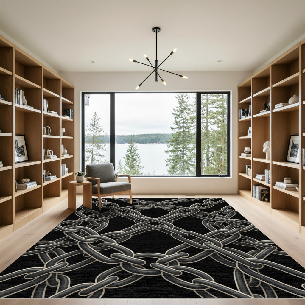 Dark Gray Interlocking Chain Rug