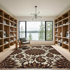 Sepia Floral Mandala and Paisley Art Rug