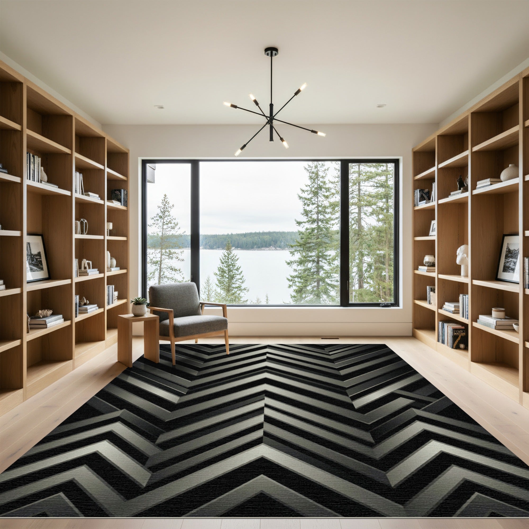 Metallic Silver Chevron Geometric Monochromatic Rug