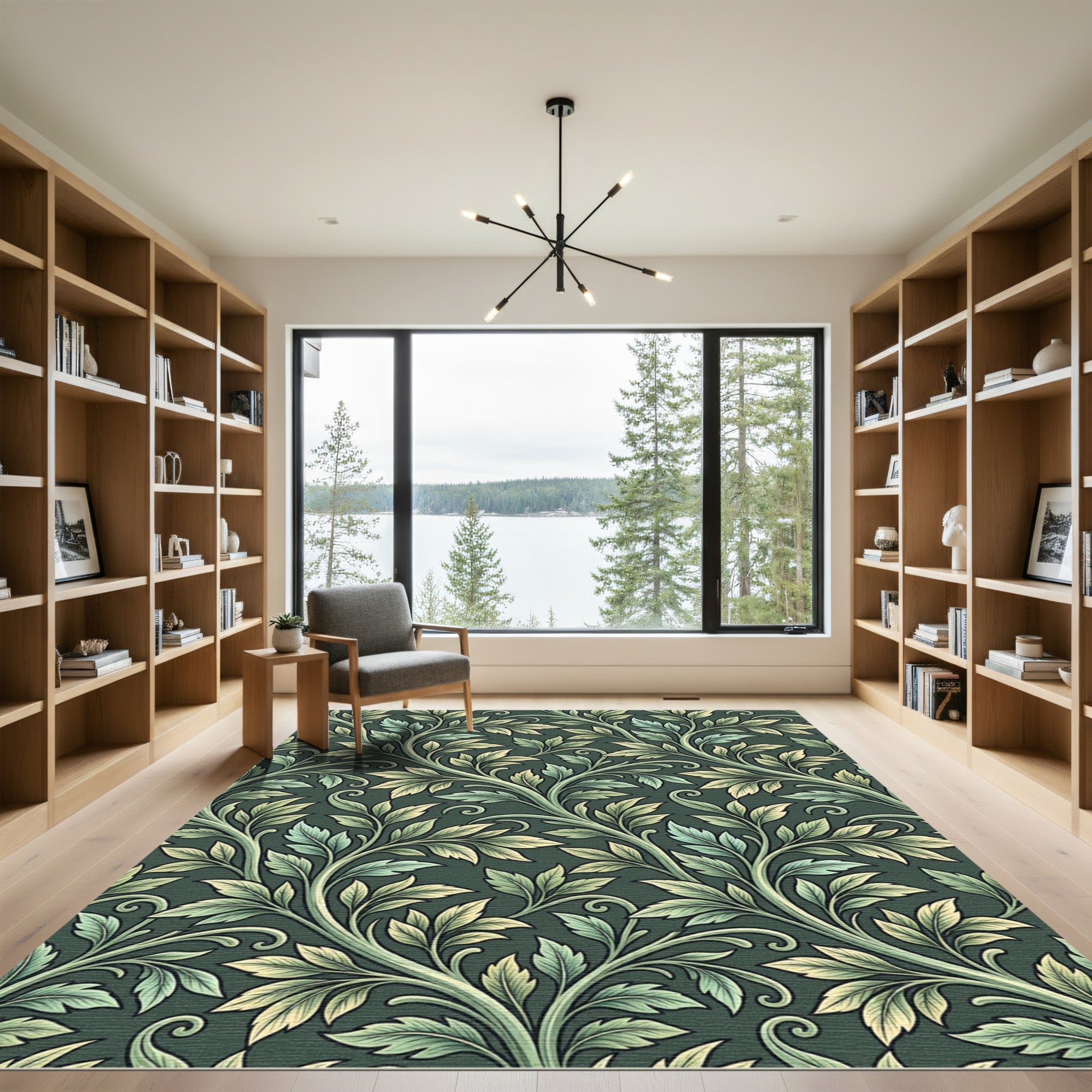 Sage Leaf Swirl Botanical Trellis Rug