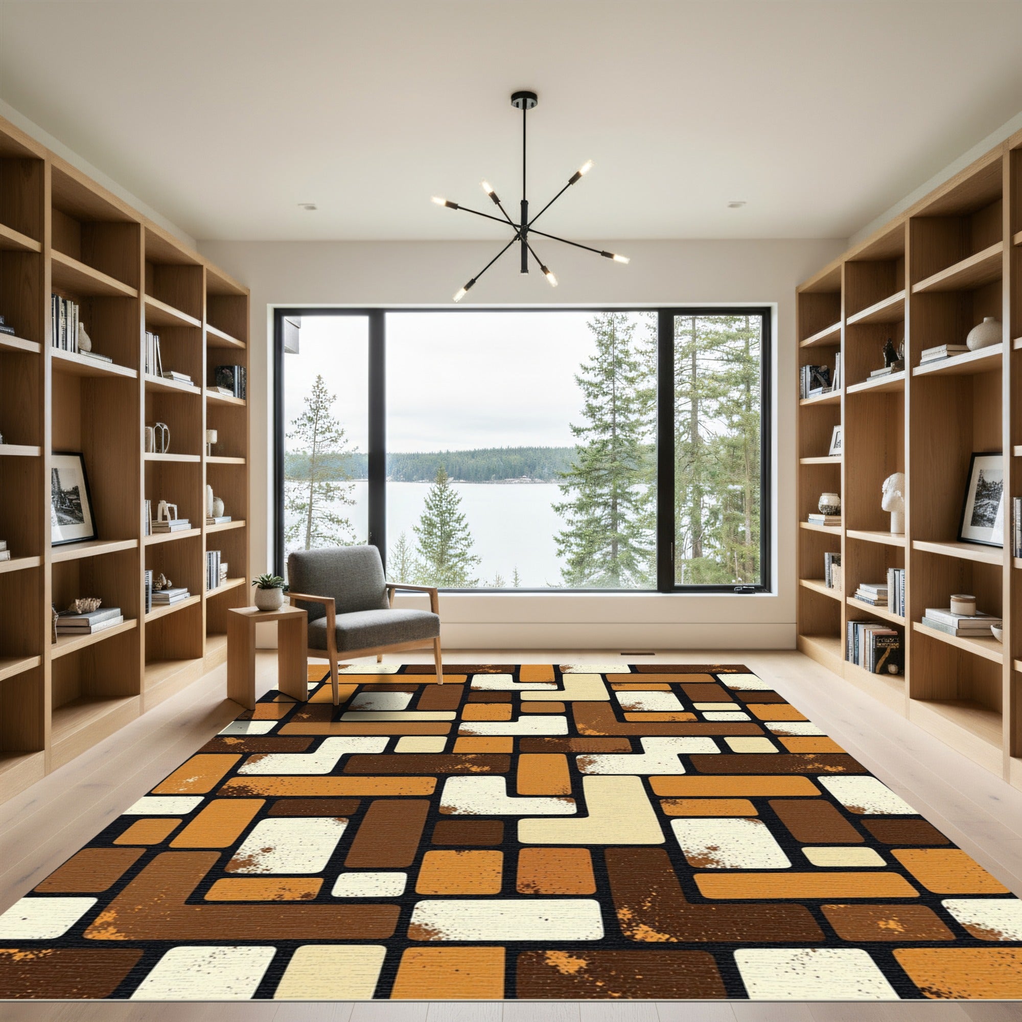 Warm Earthy Tones Abstract Geometric Rug