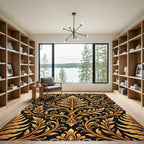 Golden Black Scrollwork Floral Rug