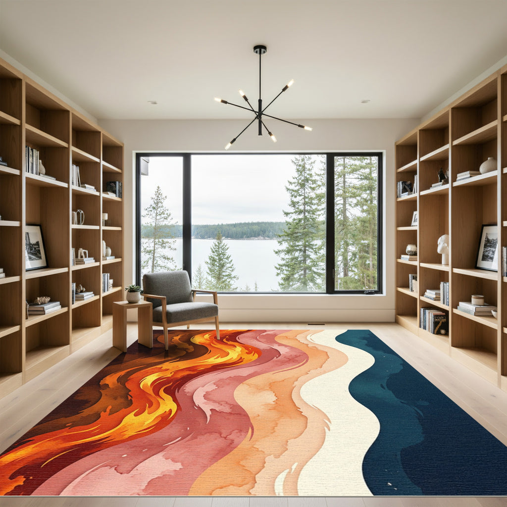 Fiery Crimson Gradient Wave Layers Rug