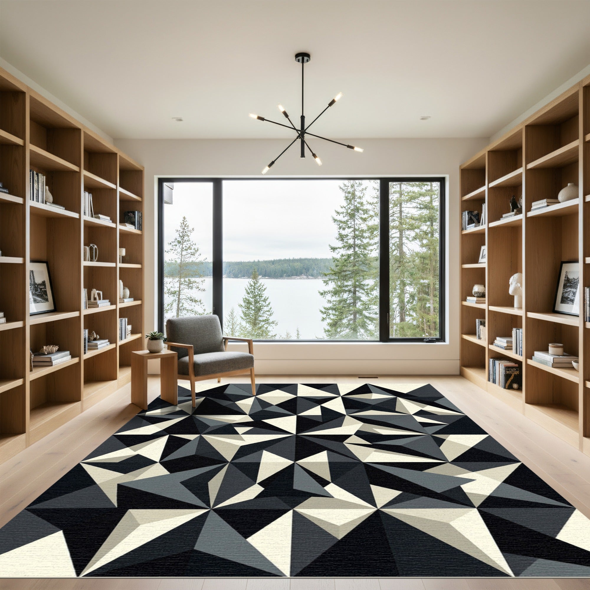 Modern Monochromatic Geometric Triangles Rug