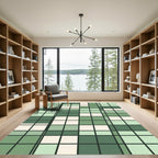 Sage Green Geometric Grid Block Rug