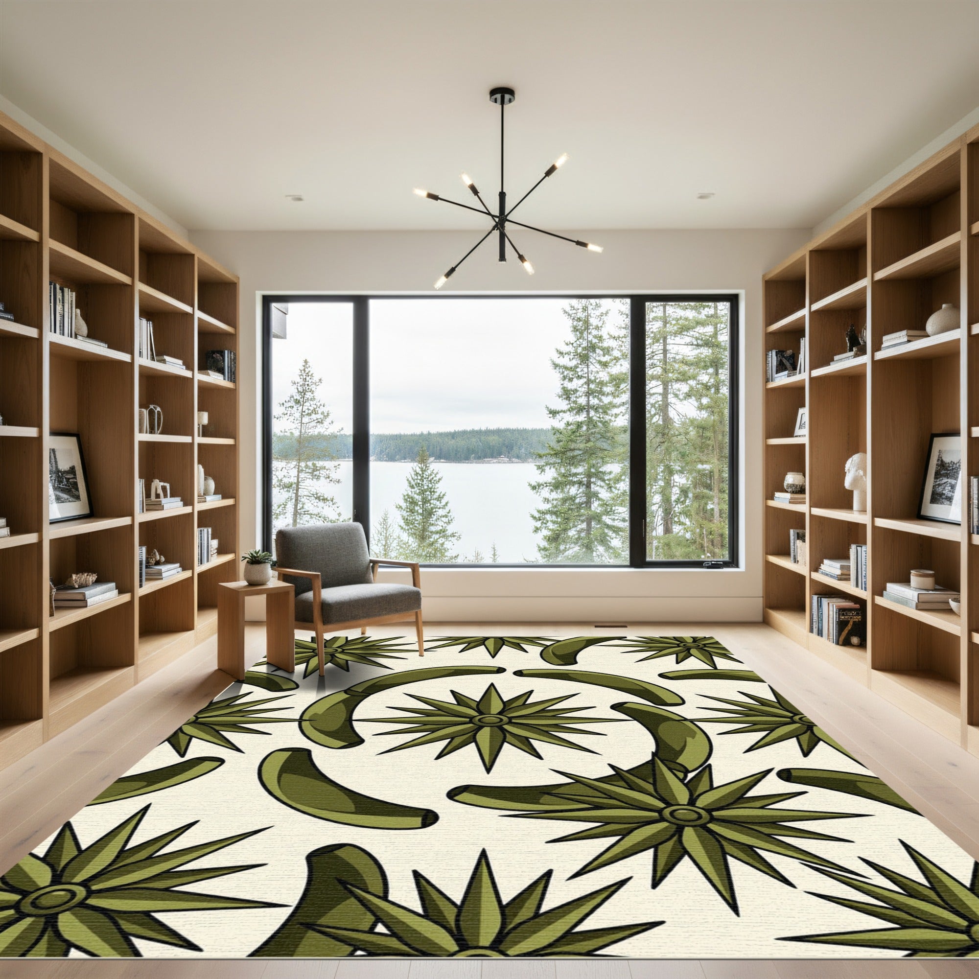 Olive Geometric Star Arch Rug