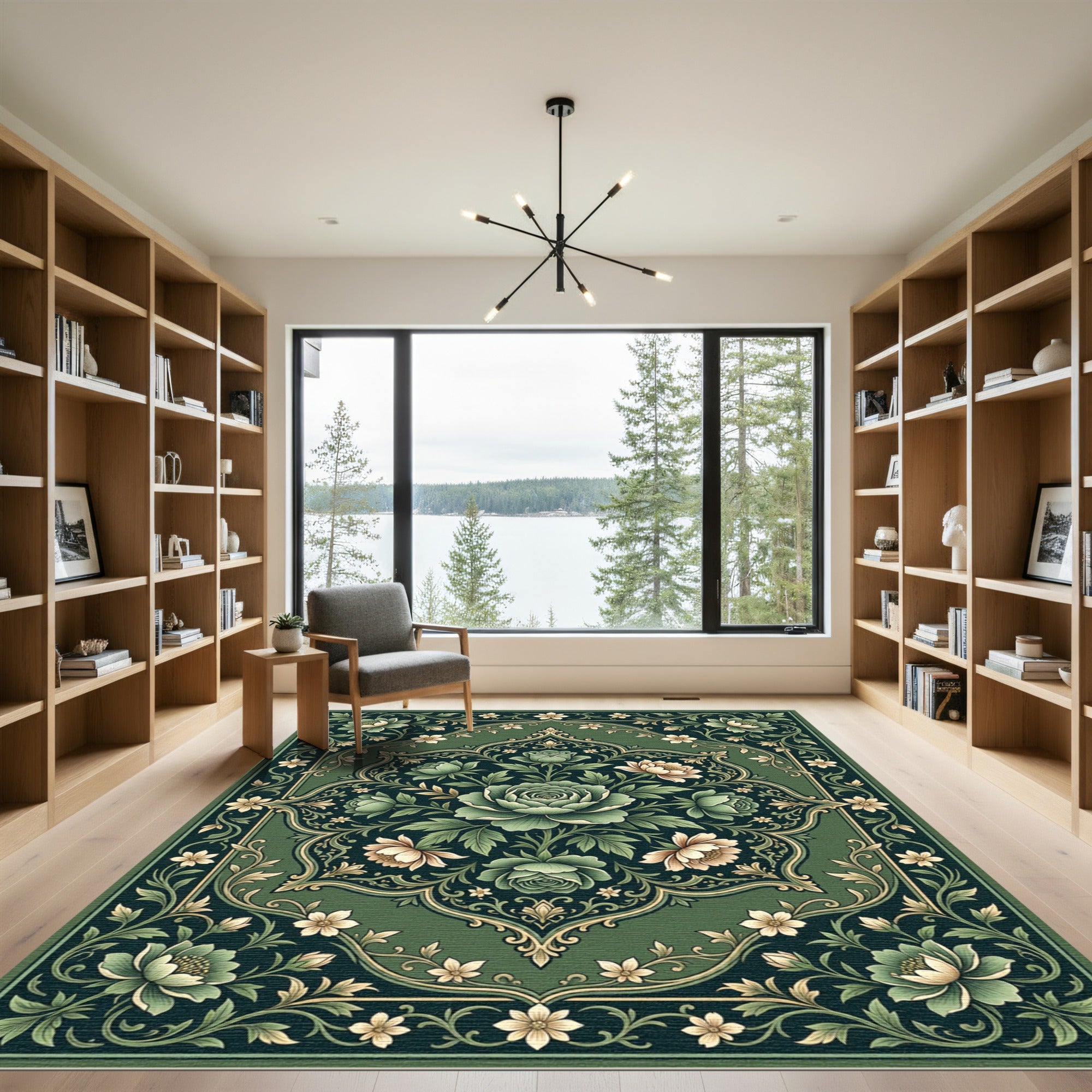 Emerald Rose Floral Medallion Arrangement Rug