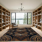 Elegant Black and Gold Geometric Medallion Rug