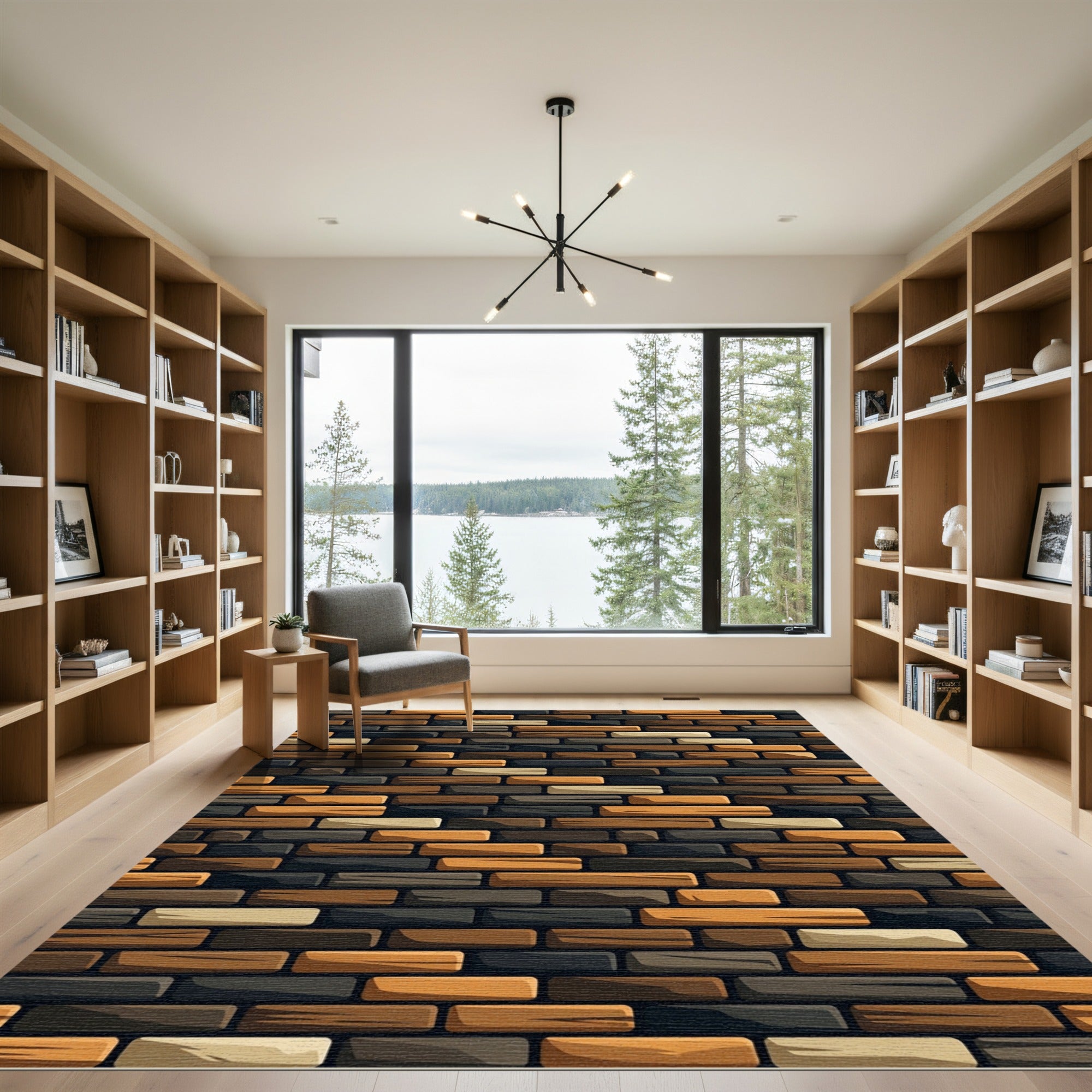 Earthy Tone Staggered Brick Rug