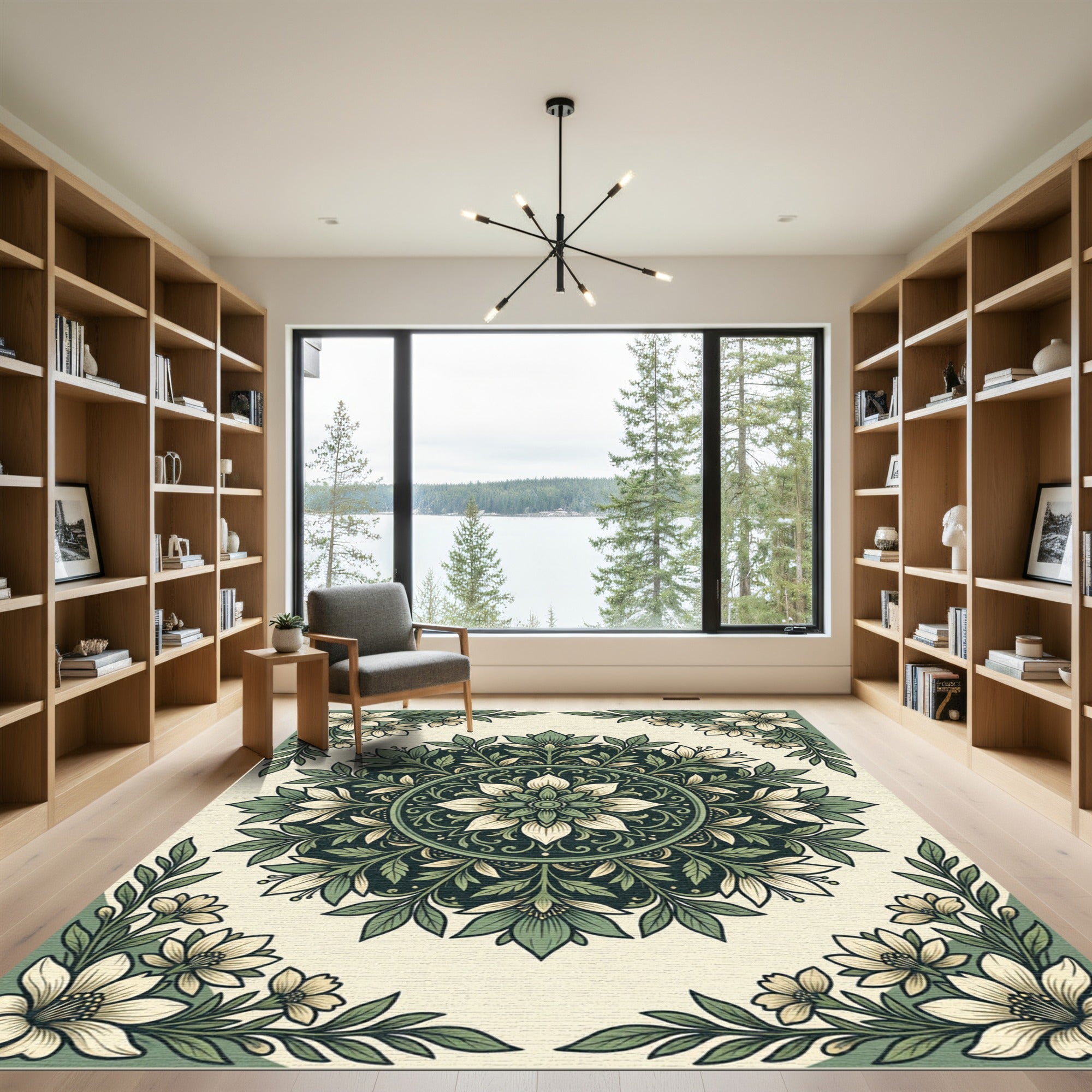 Sage Green Floral Mandala Medallion Rug