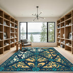 Teal Floral Lattice Scrollwork Rug