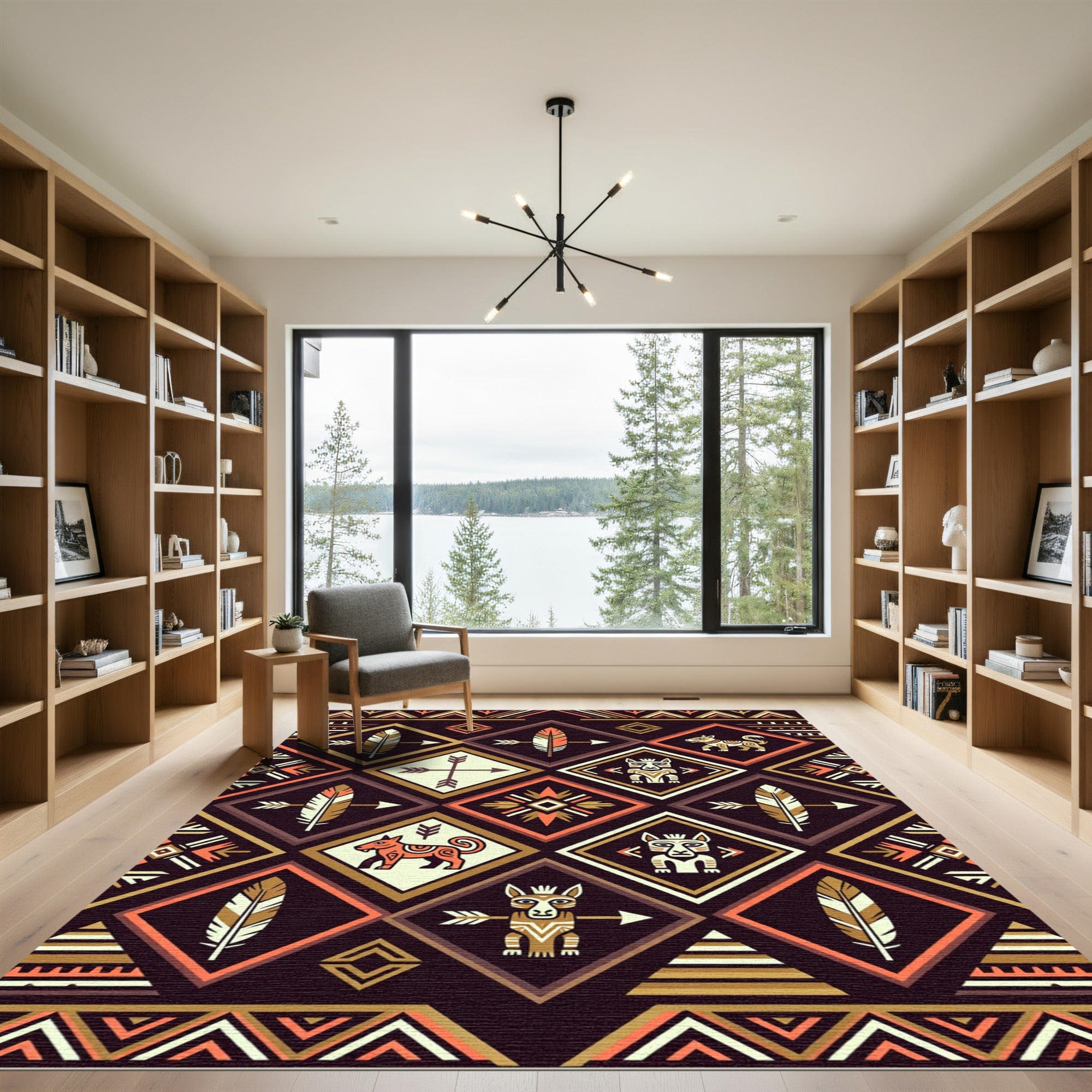 Earthy Aztec Geometric Diamond Animal Rug