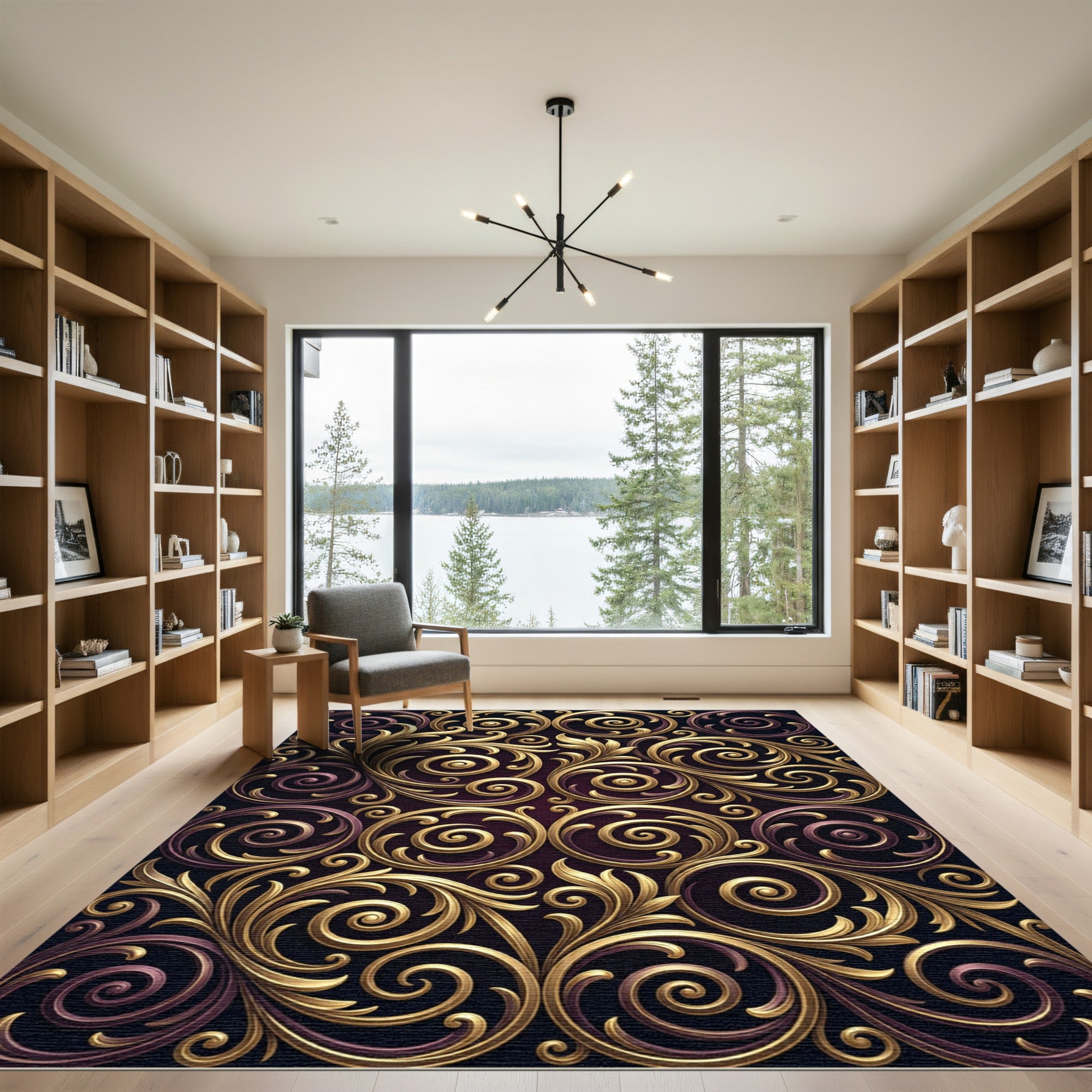 Ornate Gold Filigree Swirls Rug