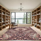 Elegant Blush Damask Scroll Foliage Rug