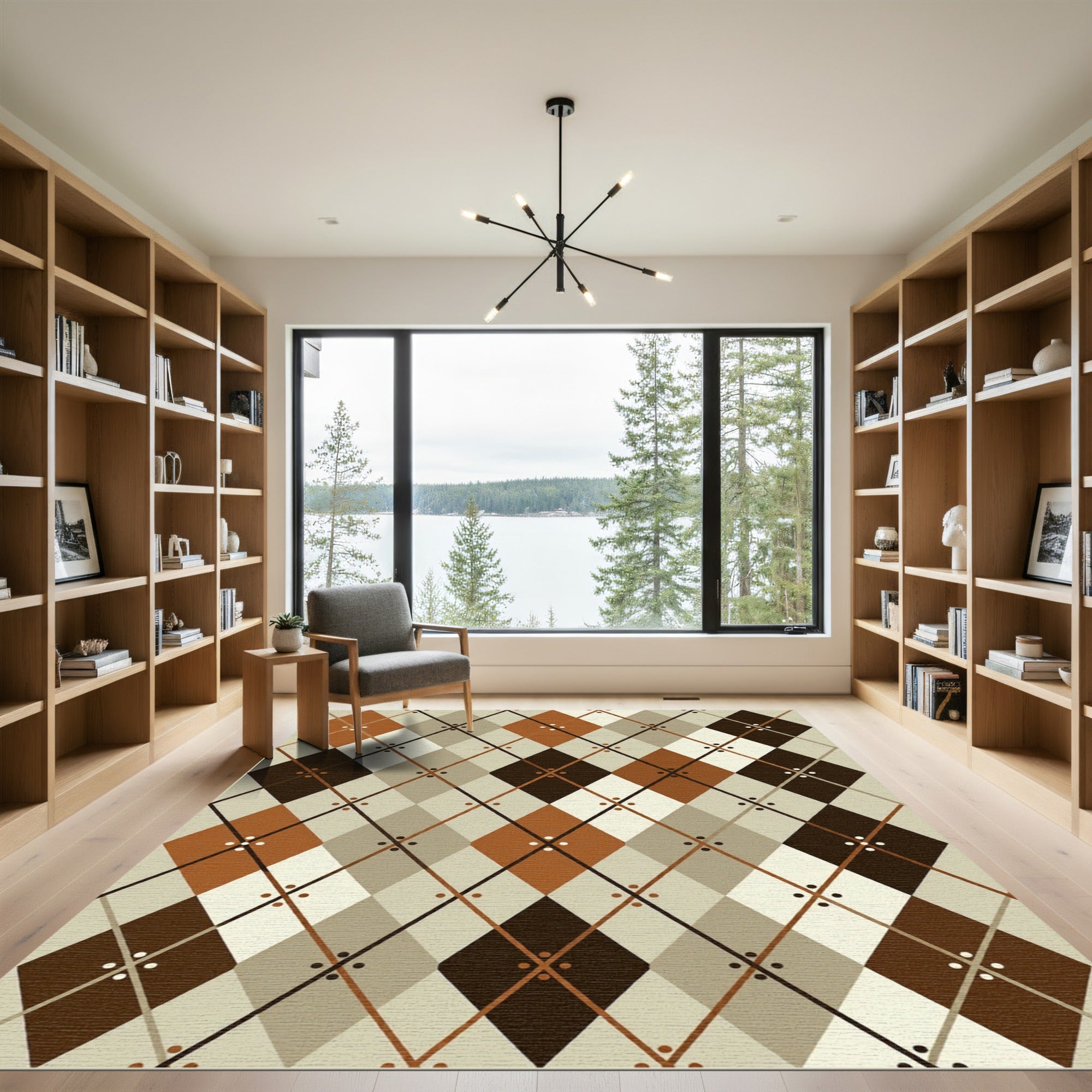 Earthy Argyle Geometric Diamond Brown Rug