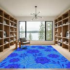 Deep Blue Floral Vine Composition Rug