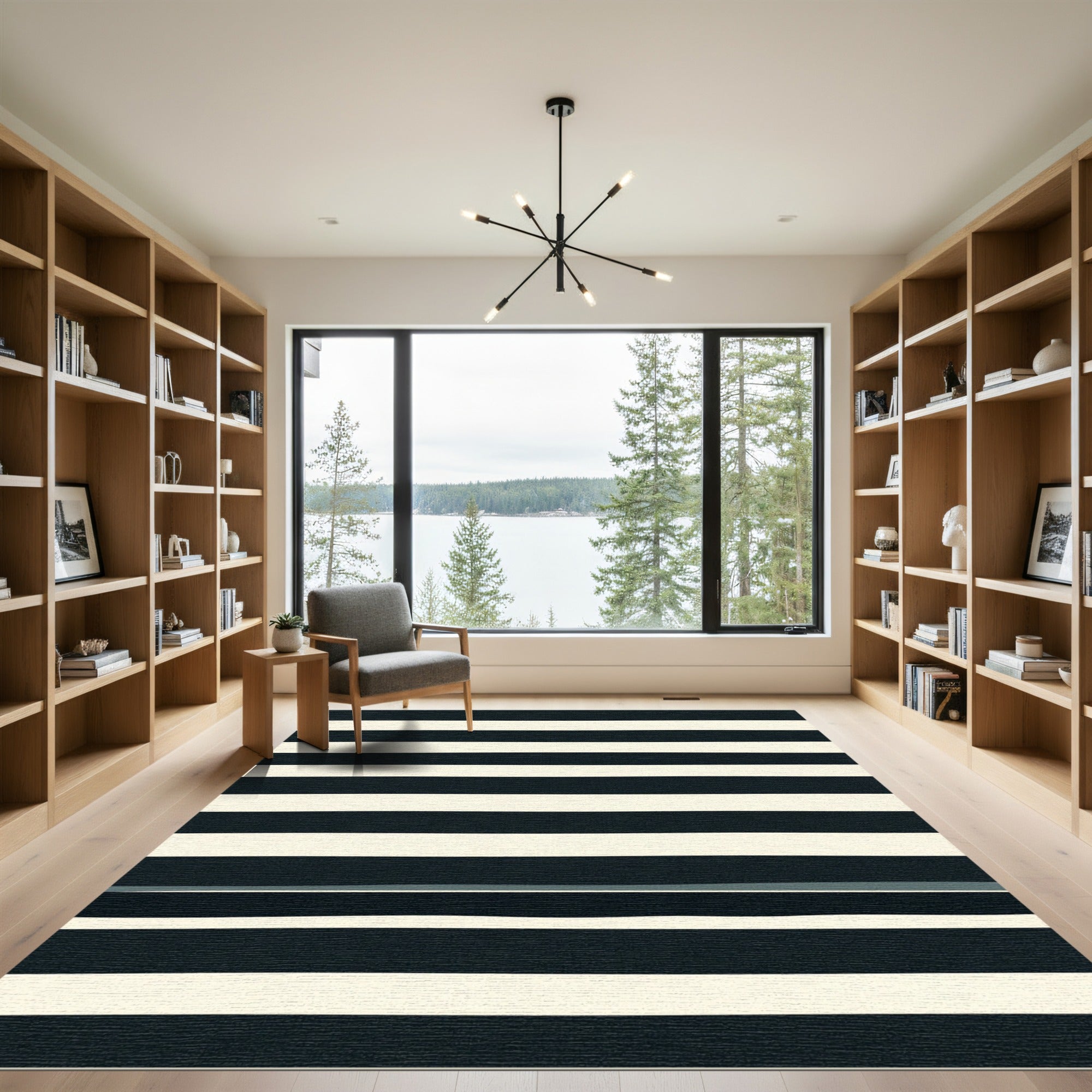 Classic Black and Cream Stripe Rug