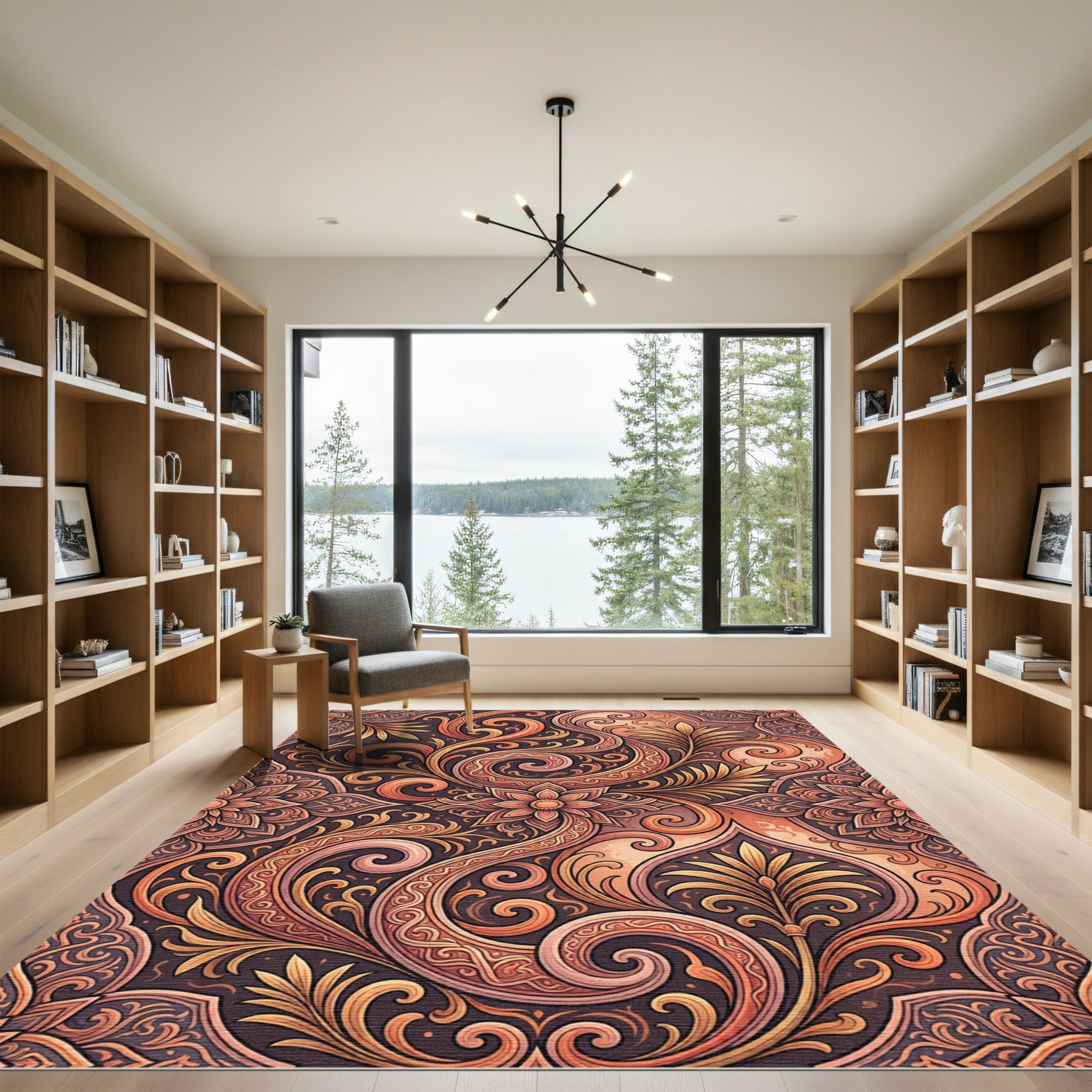 Elegant Terracotta Swirl Floral Medallion Rug