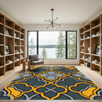 Onyx Gray Yellow Quatrefoil Overlay Rug