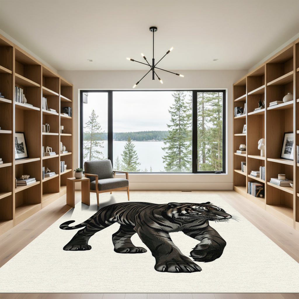 Striking Dark Tiger Walking Silhouette Rug