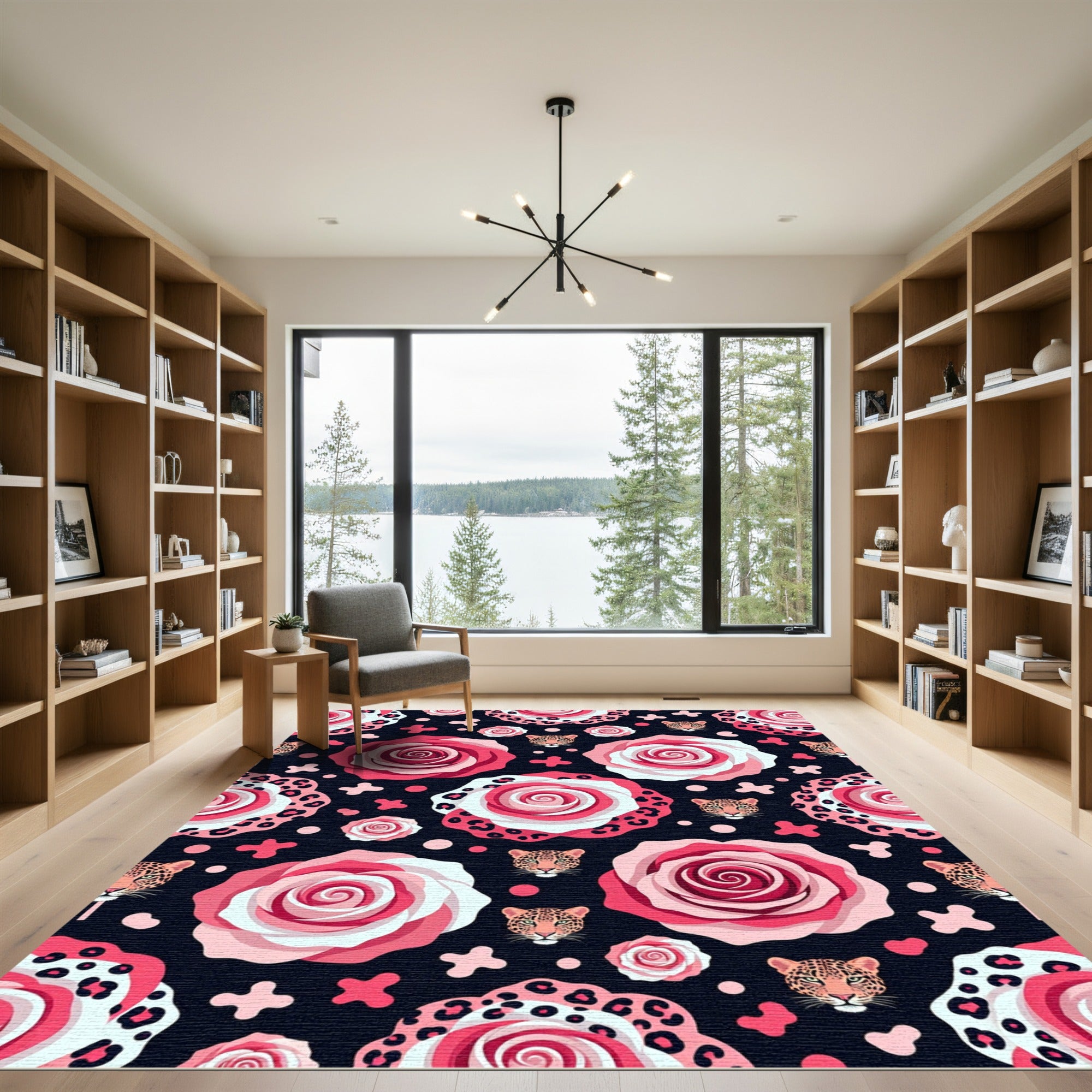 Pink Leopard Roses and Wild Cat Rug