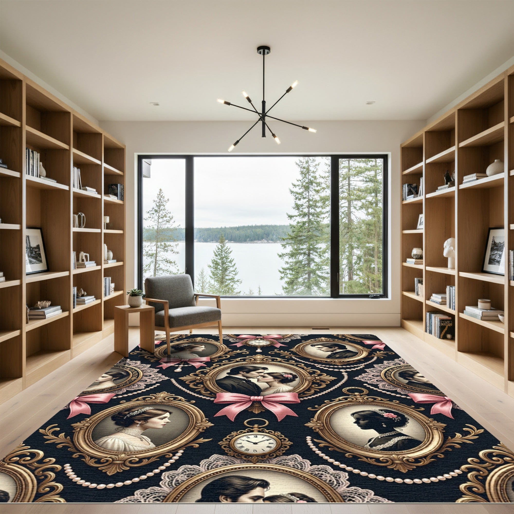 Vintage Portrait Medallion Damask Rose Oval Rug