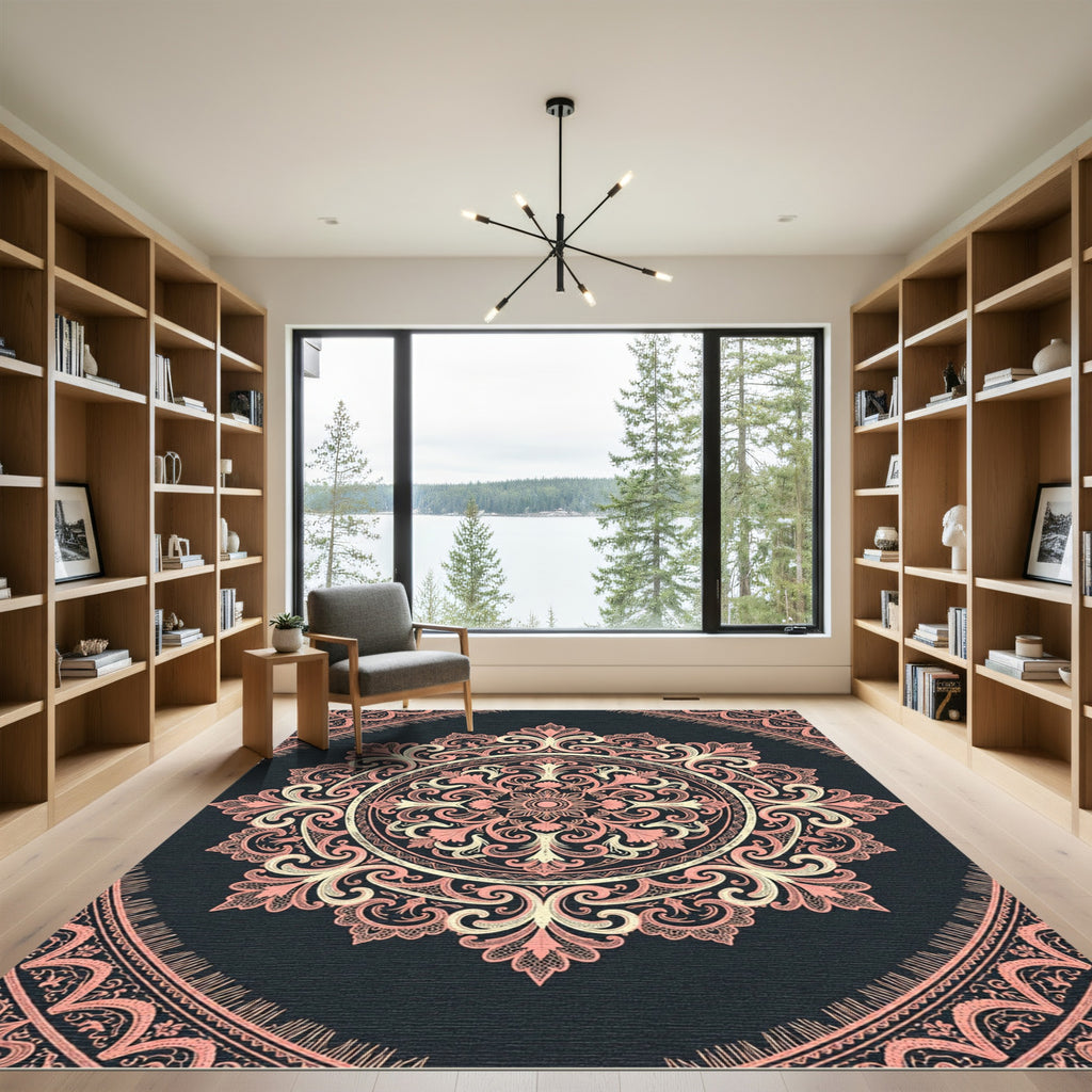 Sophisticated Blush Pink Ornate Floral Medallion Rug