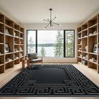 Dark Gray Greek Key Border Rug