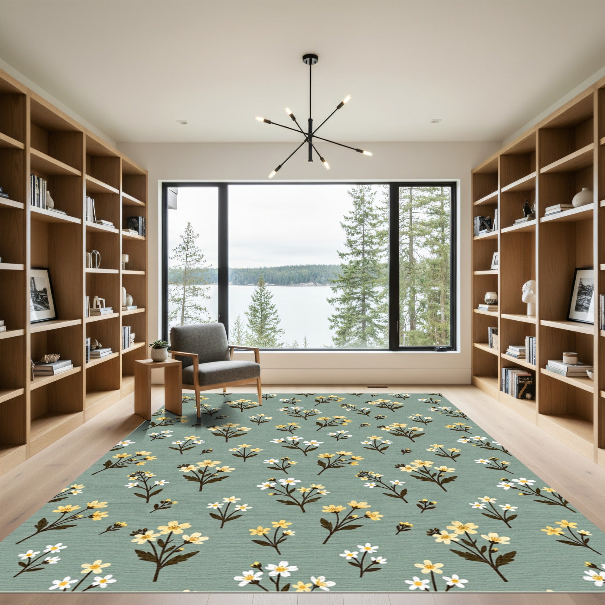 Sage Green Yellow Floral Meadow Rug