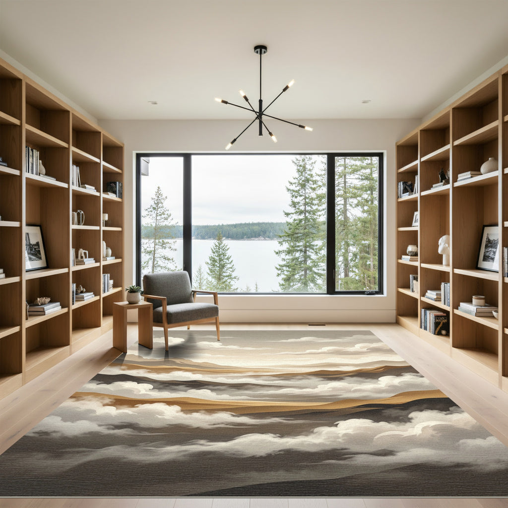 Ethereal Misty Mountain Landscape Rug