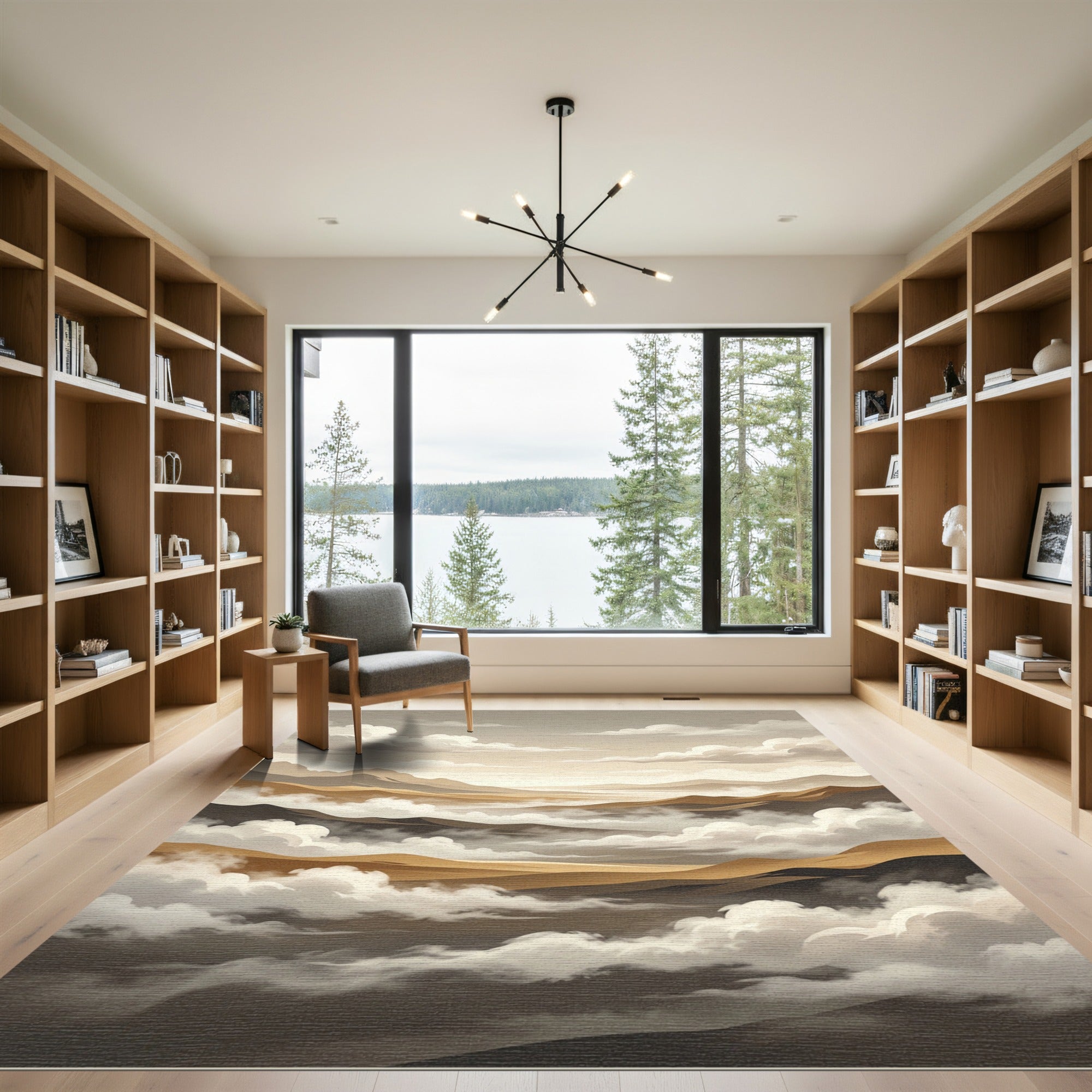 Ethereal Misty Mountain Landscape Rug