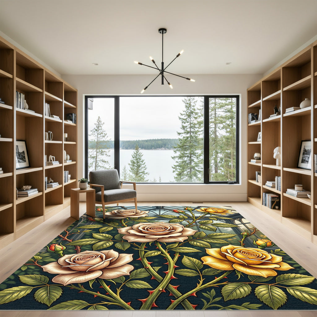 Elegant Golden Rose Greenhouse Arrangement Rug
