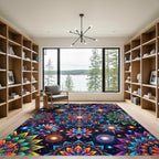 Vibrant Cosmic Lotus Mandala Rug