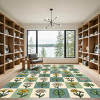 Sage Green Checkerboard Daisy Clover Grid Rug