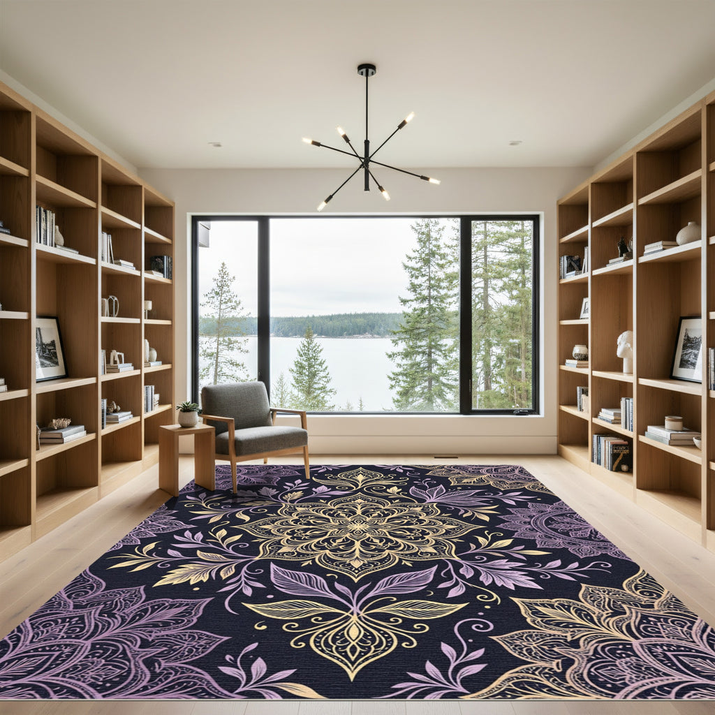 Golden Lavender Floral Medallion Collage Rug