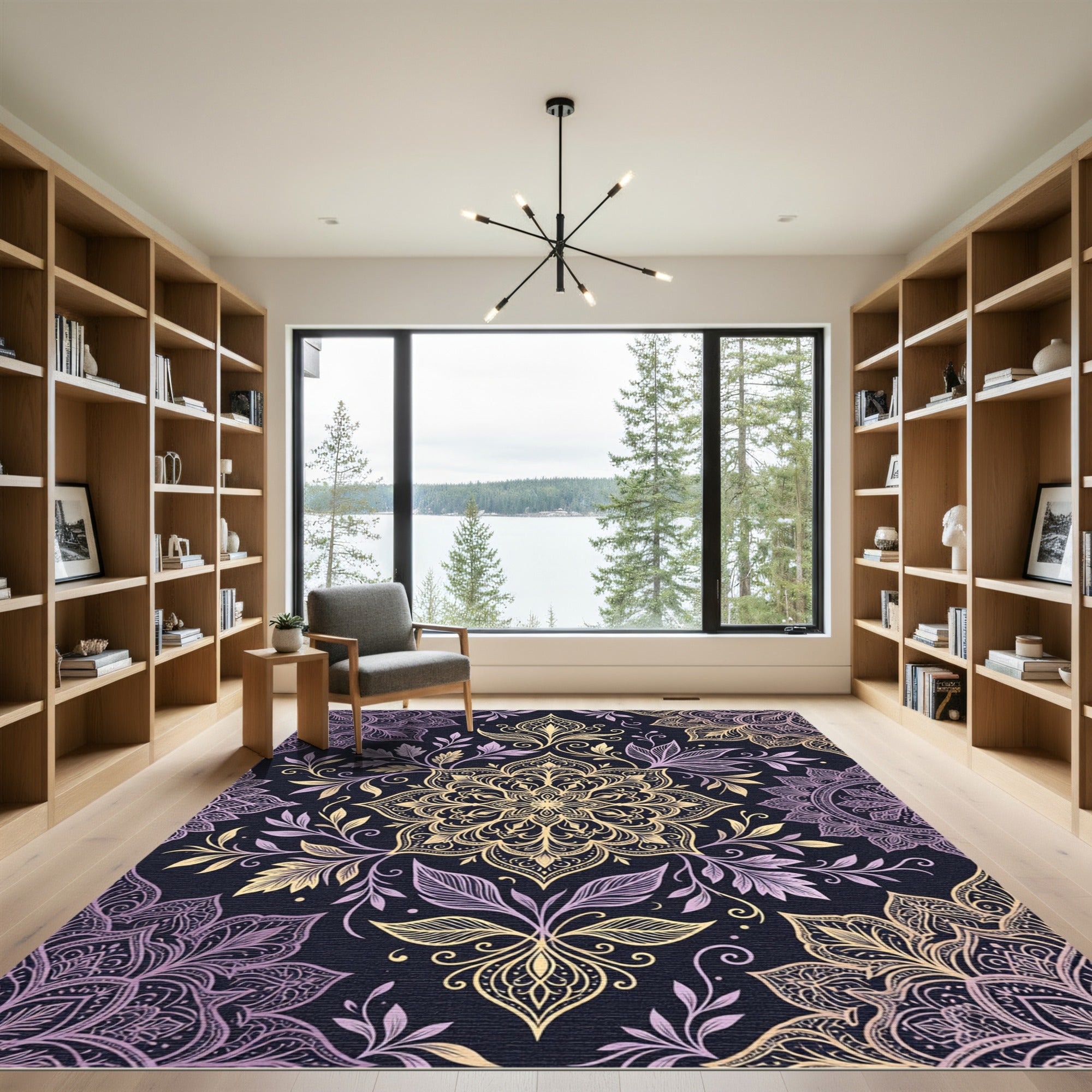 Golden Lavender Floral Medallion Collage Rug