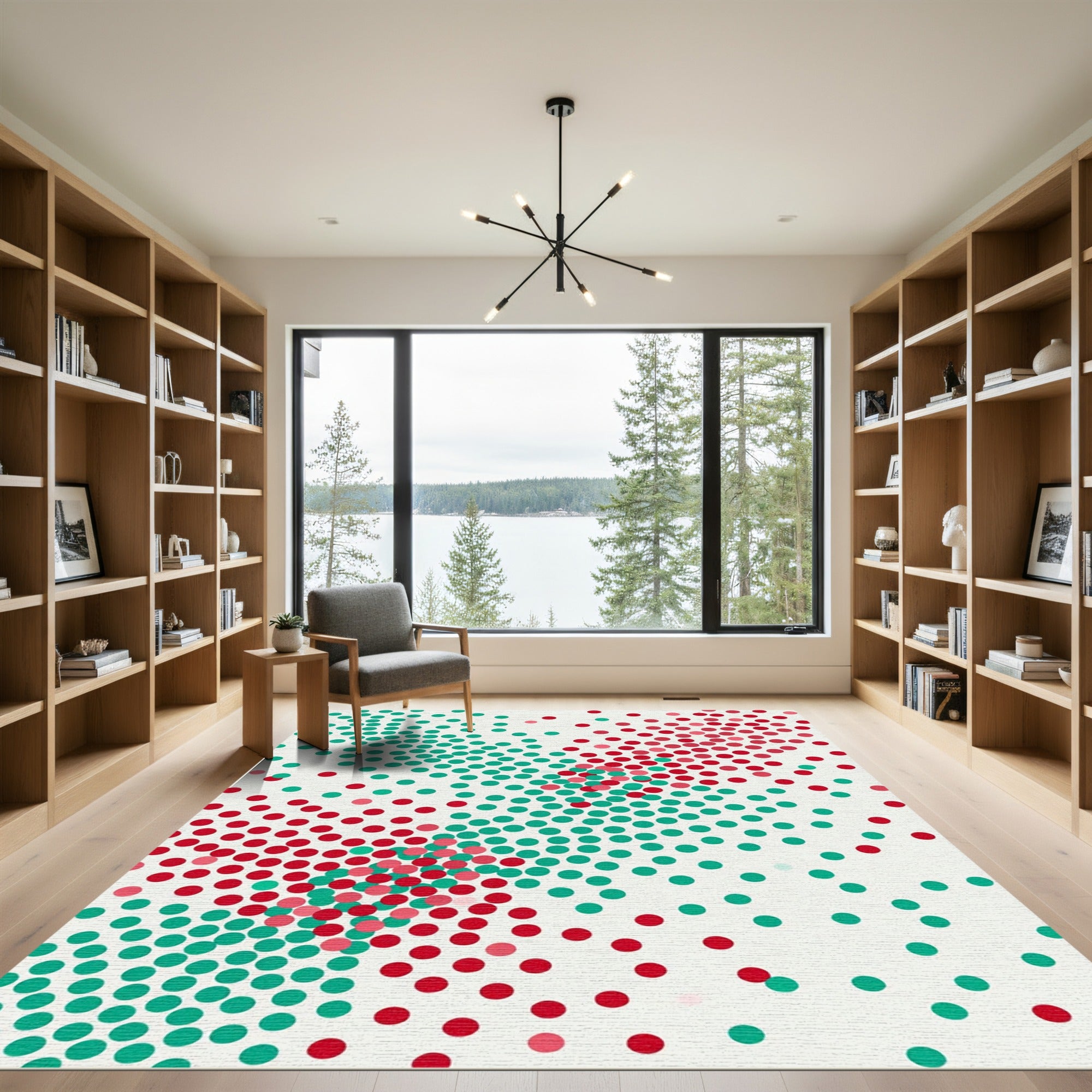 Crimson Teal Polka Dot Burst Rug