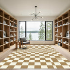 Brown and Cream Checkered Square Rug