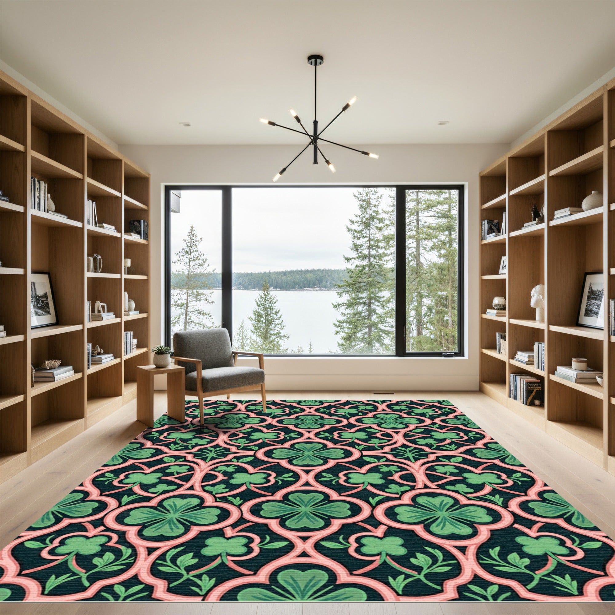 Sage Clover Trefoil Art Nouveau Lattice Rug