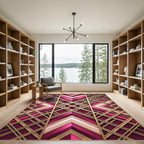 Art Deco Magenta Gold Geometric Statement Rug