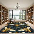 Golden Honeybee Navy Minimalist Art Rug