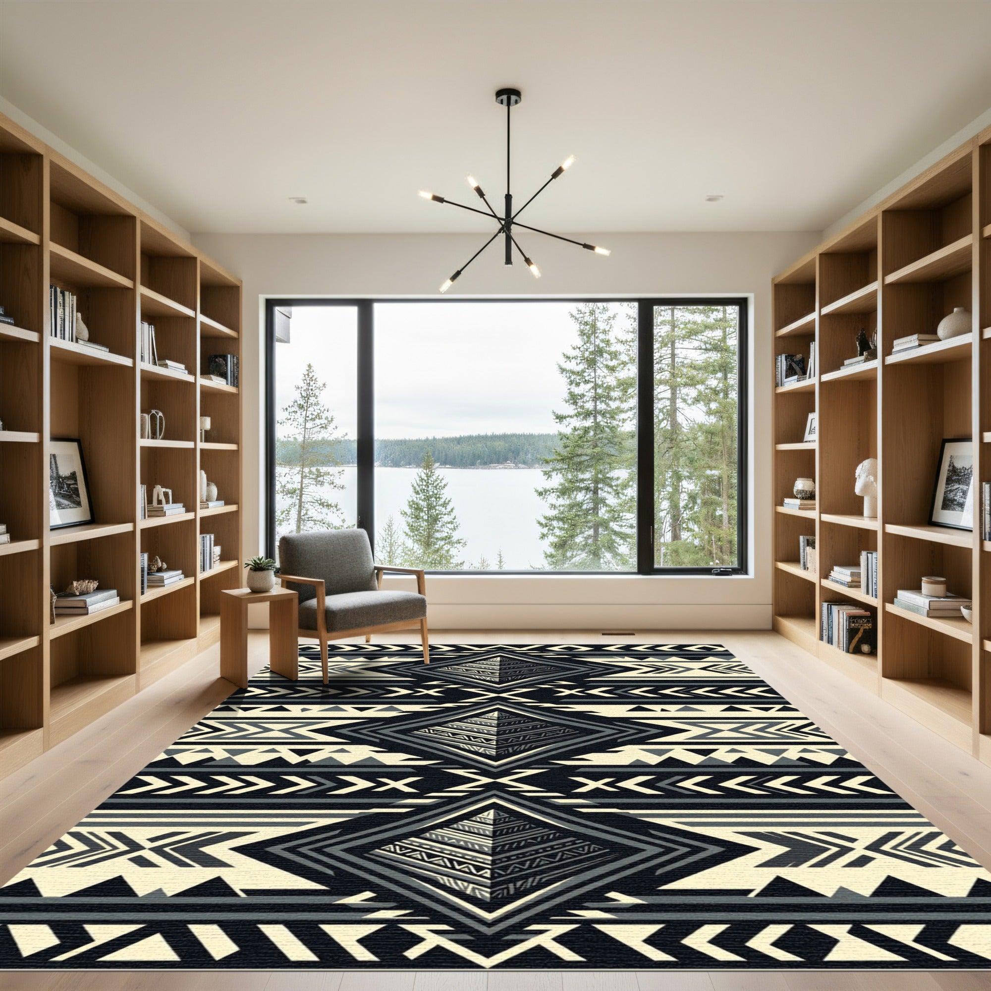 Monochromatic Geometric Aztec Pyramid Rug