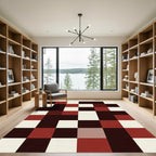 Modern Crimson and Cream Block Mosaic Rug