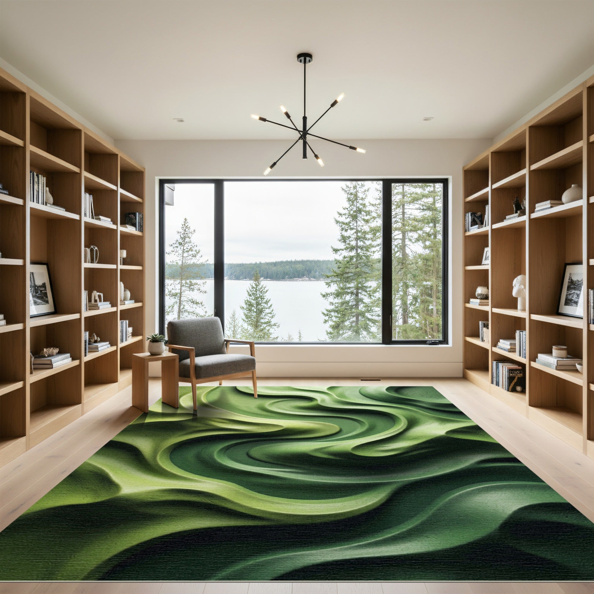 Abstract Swirling Green Wave Rug