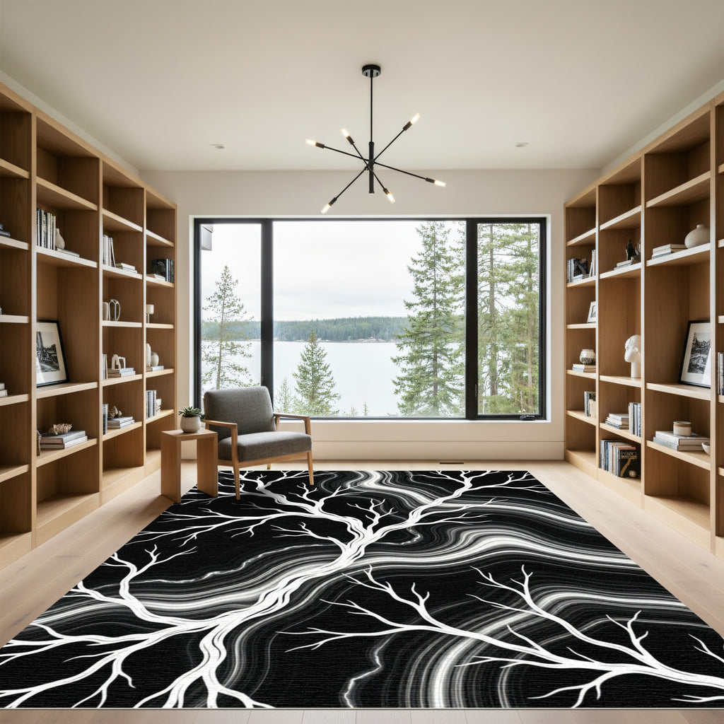 Striking White Branches Abstract Agate Rug