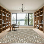 Modern Greige Lattice Overlapping Grid Rug