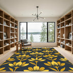 Golden Botanical Floral Midnight Navy Rug