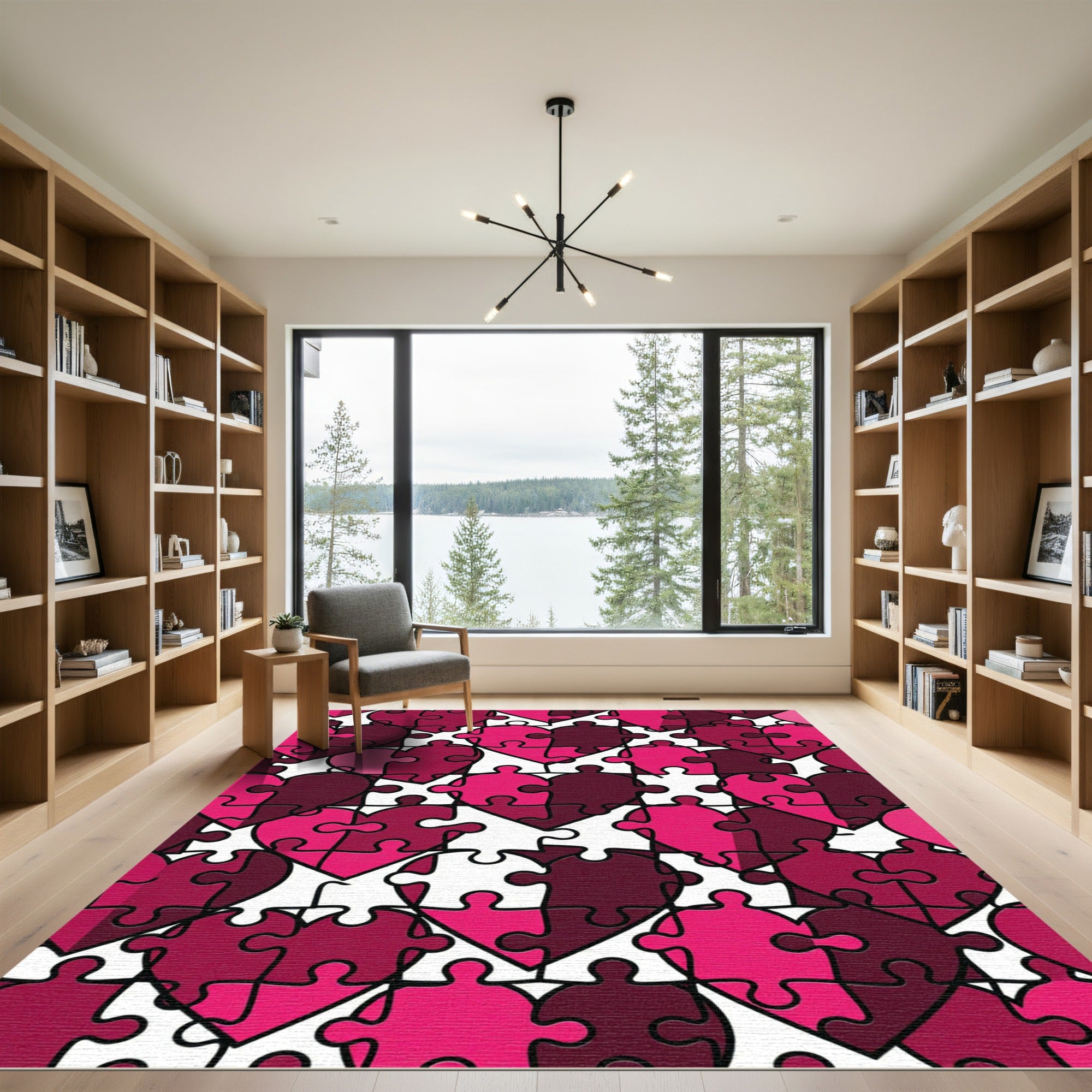 Pink Heart Puzzle Pieces Composition Rug