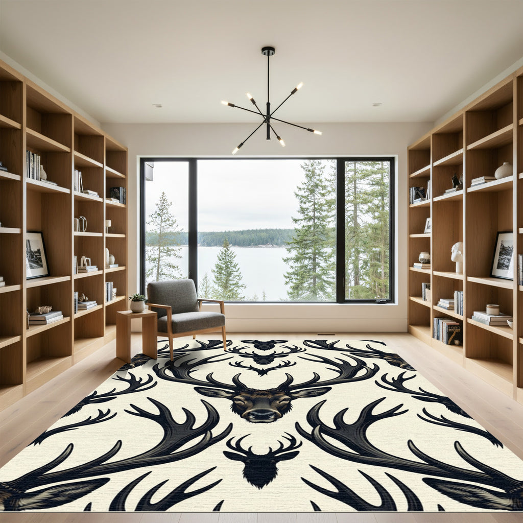 Monochromatic Woodland Stags and Antlers Rug